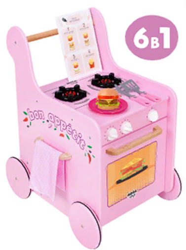 Кухня детская. Игровая тележка-каталка кухня с посудой Гриль Мастер для девочек розовая