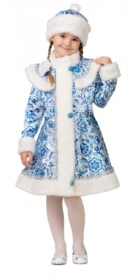 Новогодний карнавальный костюм детский Снегурочка сатин, узорная
