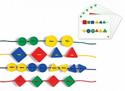 Шнуровка пуговицы-формы.  3формы, 2 размера, 4 цвета, 48шт., 4 шнурка, 10x 2-сторонних карточек