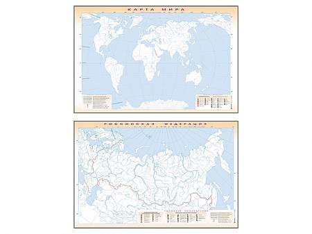 Панно демонстрационное двухстороннее "Карта мира и Российской Федерации" (немая) с комплектом тематических магнитов КМ-3