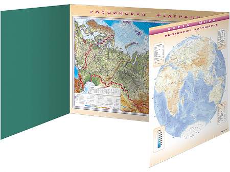 Панно панорамное трехэлементное  "Карта мира" с комплектом тема-тических магнитов КМ-3 (география)