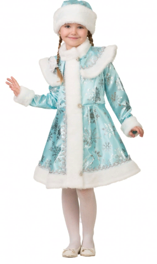 Новогодний карнавальный костюм детский Снегурочка сатин, бирюза