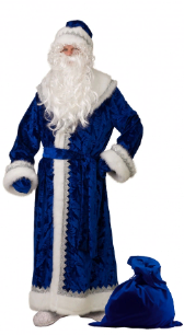 Новогодний карнавальный костюм взрослый Дед Мороз велюр тиснение красный/синий