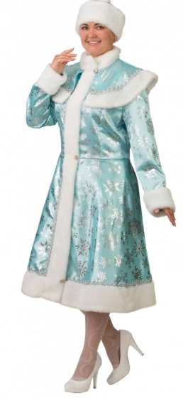 Новогодний карнавальный костюм взрослый Снегурочка сатин бирюза со снежинками