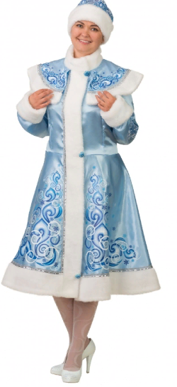 Новогодний карнавальный костюм взрослый Снегурочка аппликация голубая сатин