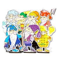Комплект персонажей малых "Гномы" (7 шт, цвета радуги, крепление на Коврограф и магн. основу)