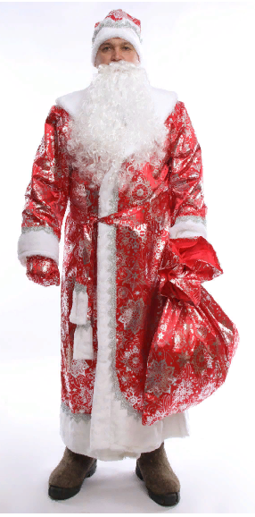 Новогодний карнавальный костюм взрослый Дед Мороз-Морозко сатин взрослый